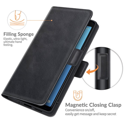 Black leather folio case with magnetic closing clasp and soft TPU lining
