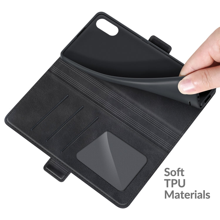 Black leather flip case interior with card slots and soft TPU backing