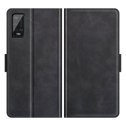 Black dual-side flip leather case with phone cutout and card slot wallet interior