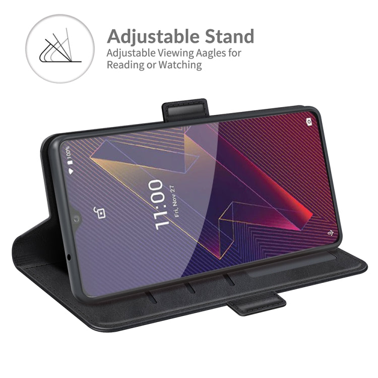 Black flip leather phone case with built-in adjustable viewing stand for watching