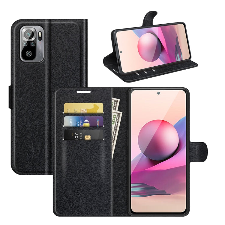 Black litchi-texture flip wallet phone case with card slots and kickstand