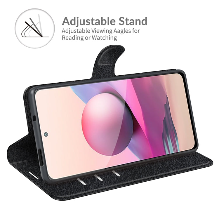 Black litchi-texture flip wallet case with adjustable viewing stand