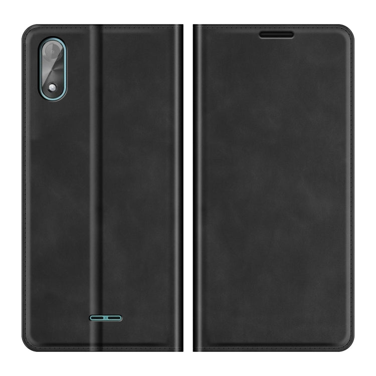 Black leather wallet phone case with camera cutout and slim folio cover