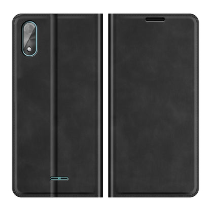 Black leather wallet phone case with camera cutout and slim folio cover