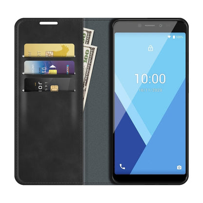Black folio wallet phone case with interior card slots and front screen cover