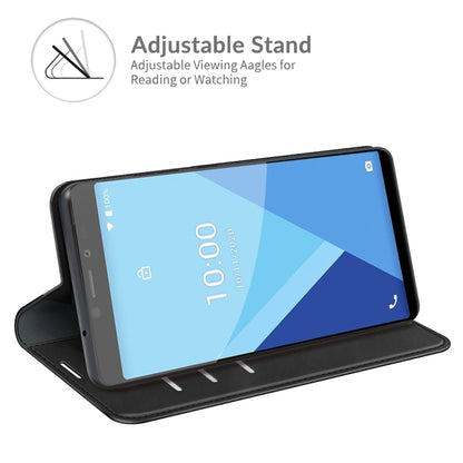 Black leather wallet phone case with adjustable viewing stand