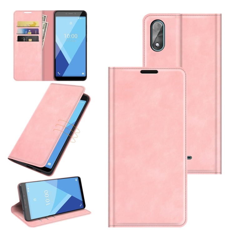 Pink leather wallet phone case with magnetic closure and card slots