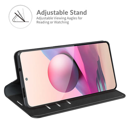 Black leather-style wallet phone case with adjustable viewing stand