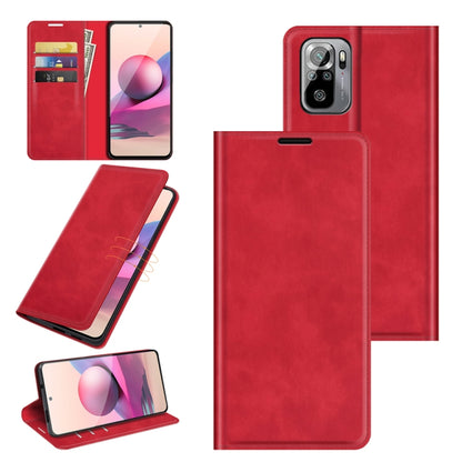 Red leather-style wallet phone case with magnetic closure and card slots