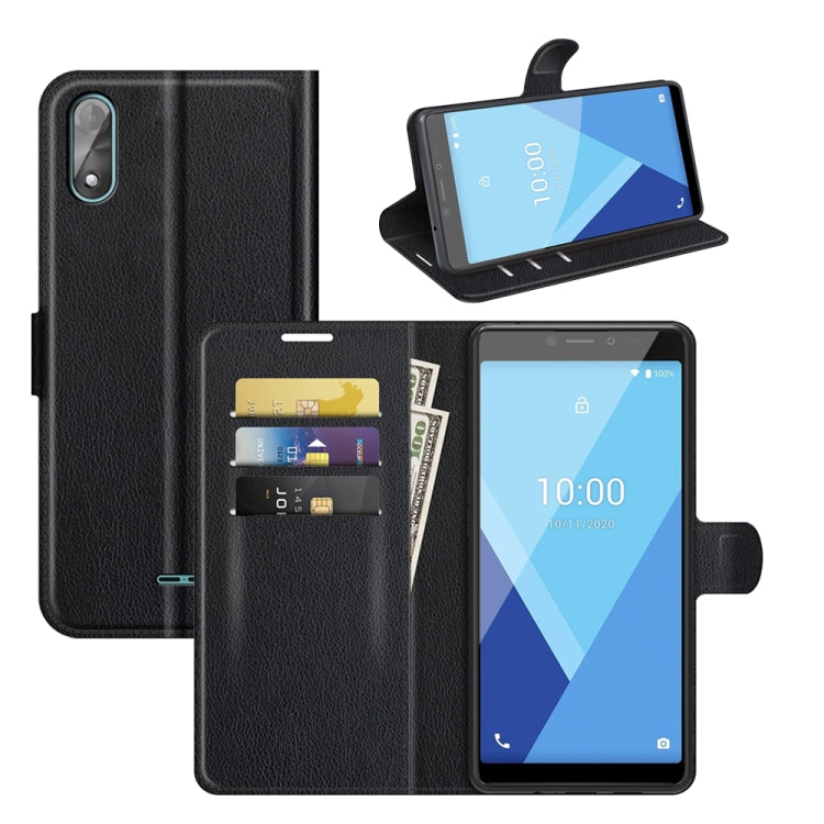 For Wiko Y51 litchi textured flip wallet case with card slots and phone holder