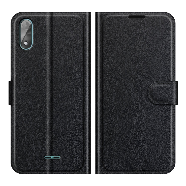 For Wiko Y51 litchi textured flip wallet case in black, with side clasp