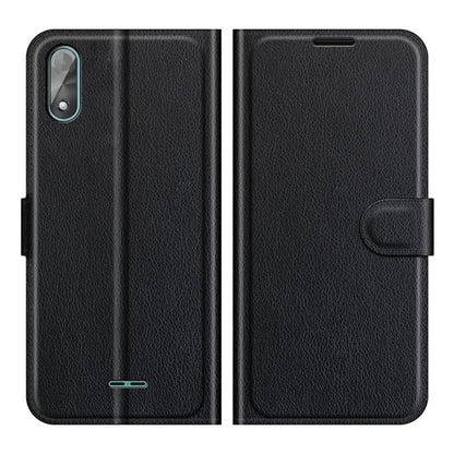 For Wiko Y51 litchi textured flip wallet case in black, with side clasp