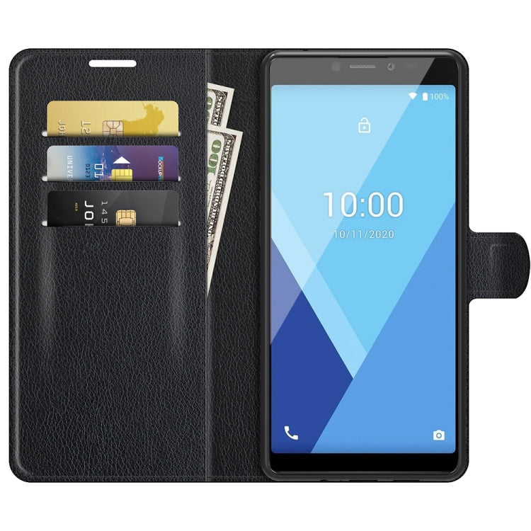 For Wiko Y51 litchi textured flip wallet case with card slot pockets and screen cover