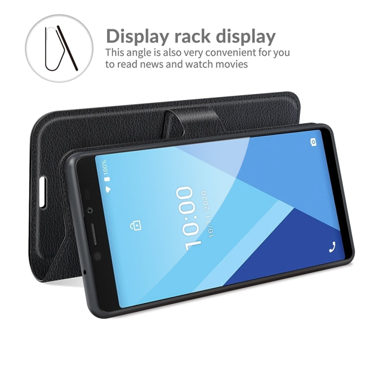 For Wiko Y51 litchi textured flip wallet case with card slots and stand support