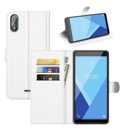 For Wiko Y51 litchi textured flip wallet case in white with card slots