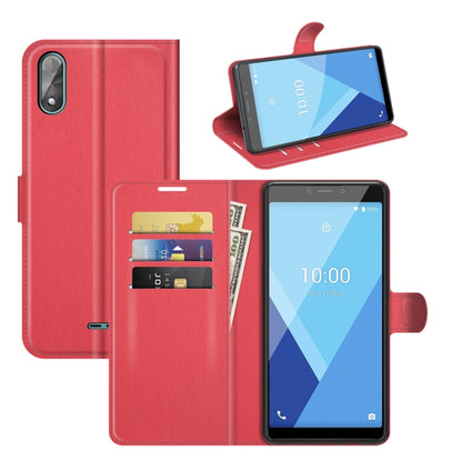 For Wiko Y51 litchi textured flip wallet case in red with card slots