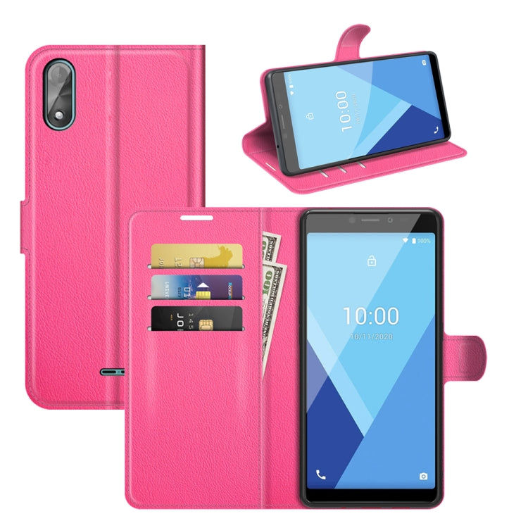 Pink litchi-texture flip phone case with card slots and stand holder