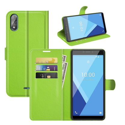 Green litchi-texture flip phone case with card slots and stand holder