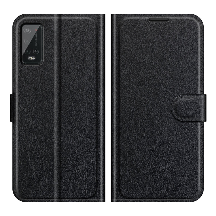 Black litchi-texture flip case with magnetic strap closure