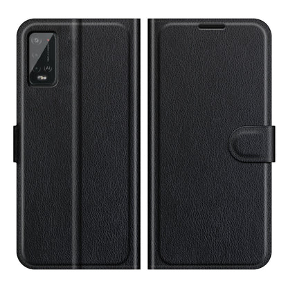 Black litchi-texture flip case with magnetic strap closure