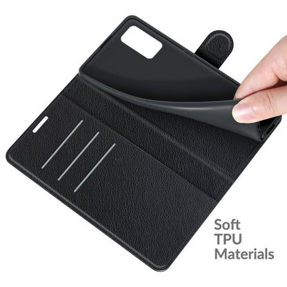 Black flip case with soft TPU materials and card-slot inner panel detail