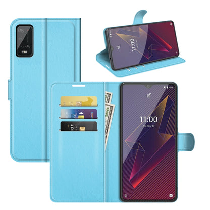 Blue litchi-textured flip wallet case for Wiko Power U20, card slots and holder