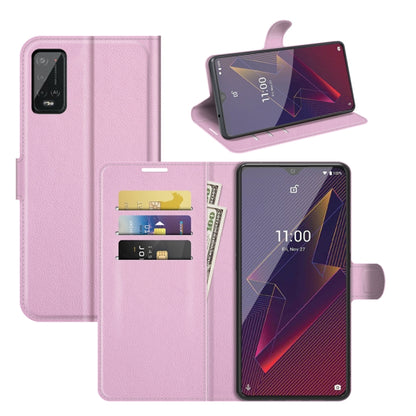 Pink litchi-textured flip wallet case for Wiko Power U20, card slots and holder