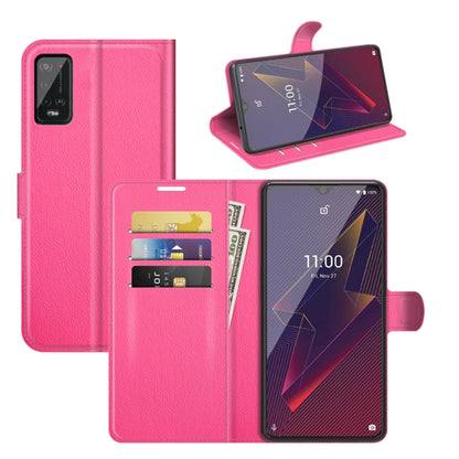 Rose red litchi-textured flip wallet case for Wiko Power U20, card slots and holder