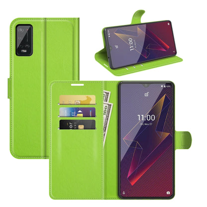 Green litchi-textured flip wallet case for Wiko Power U20, card slots and holder