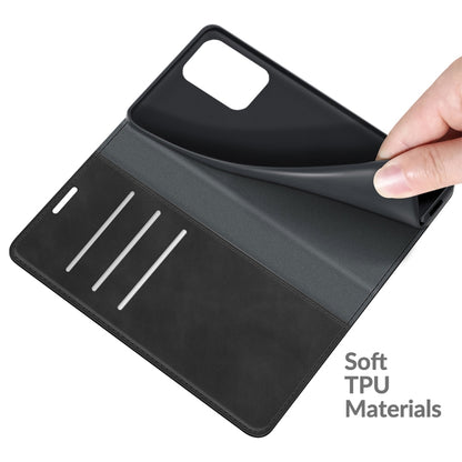 Black leather wallet phone case showing card slots and soft TPU lining