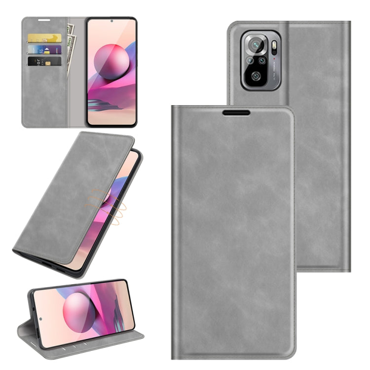 Grey leather wallet phone case with card slots and magnetic front cover