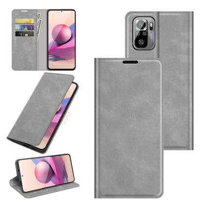 Grey leather wallet phone case with card slots and magnetic front cover