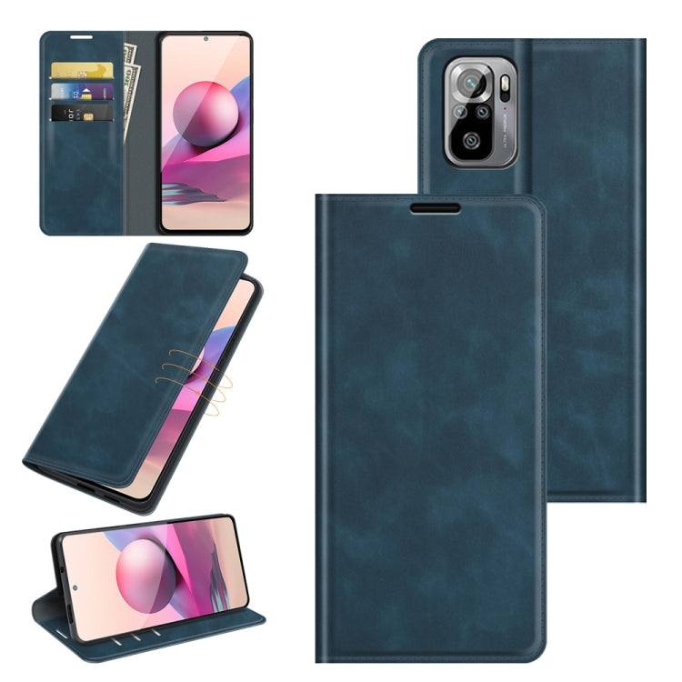 Dark blue leather wallet phone case with card slots and magnetic front cover