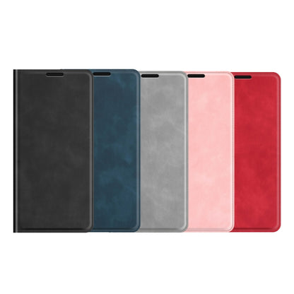 Magnetic leather phone case wallet with card slots, holder; available in black, blue, grey, pink, red