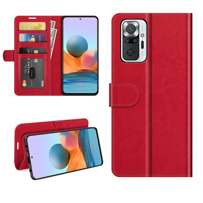 Flip wallet case for Redmi Note 10 Pro, red with card slots and fold-over cover