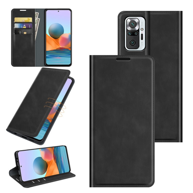 Magnetic leather wallet phone case with card slots and stand, black finish