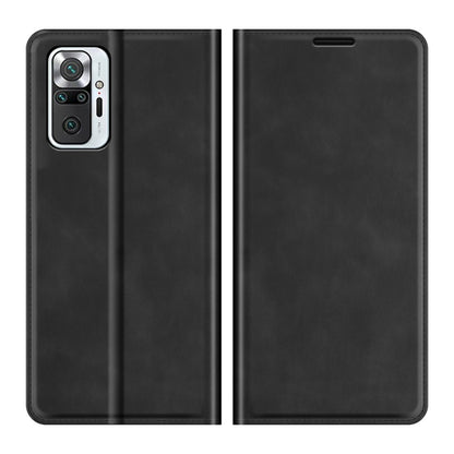 Magnetic leather wallet phone case for Redmi Note 10 Pro, black back and sides