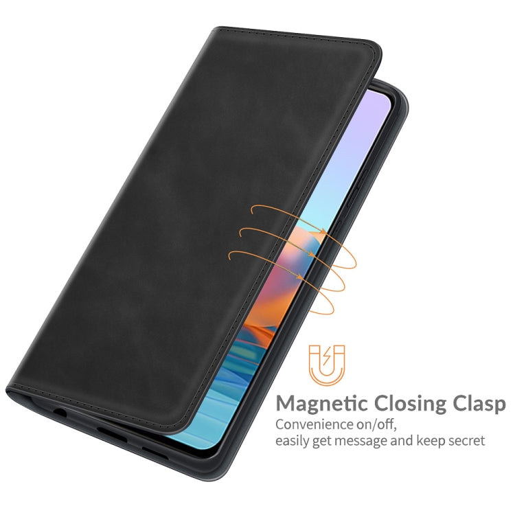 Magnetic leather wallet phone case with magnetic closing clasp, black