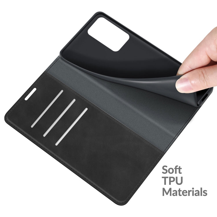 Magnetic leather wallet phone case with card slots, black with TPU backing