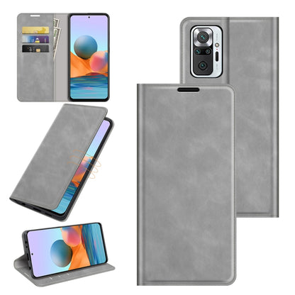 Magnetic leather wallet phone case with card slots and stand, grey finish