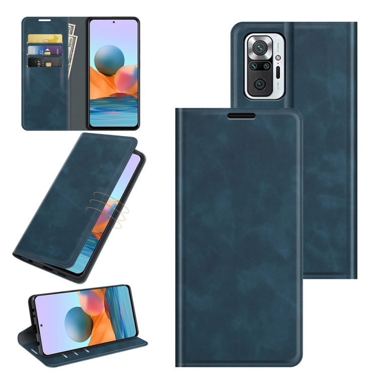 Magnetic leather wallet phone case with card slots and stand, dark blue