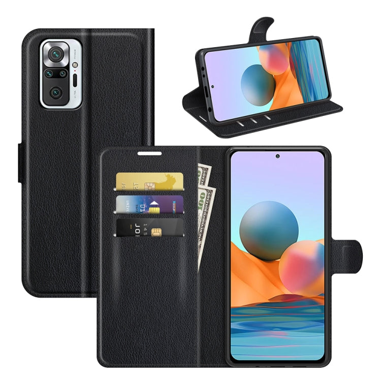 Black litchi-texture flip wallet case with card slots and holder for phone