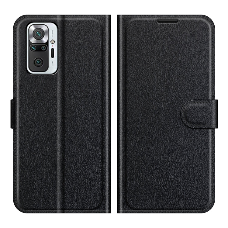 Black litchi-texture flip wallet phone case with magnetic-style side flap