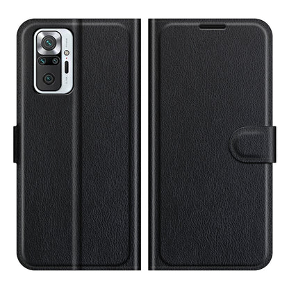 Black litchi-texture flip wallet phone case with magnetic-style side flap