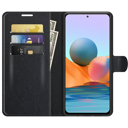 Black flip wallet case with visible card slots and front cover for phone
