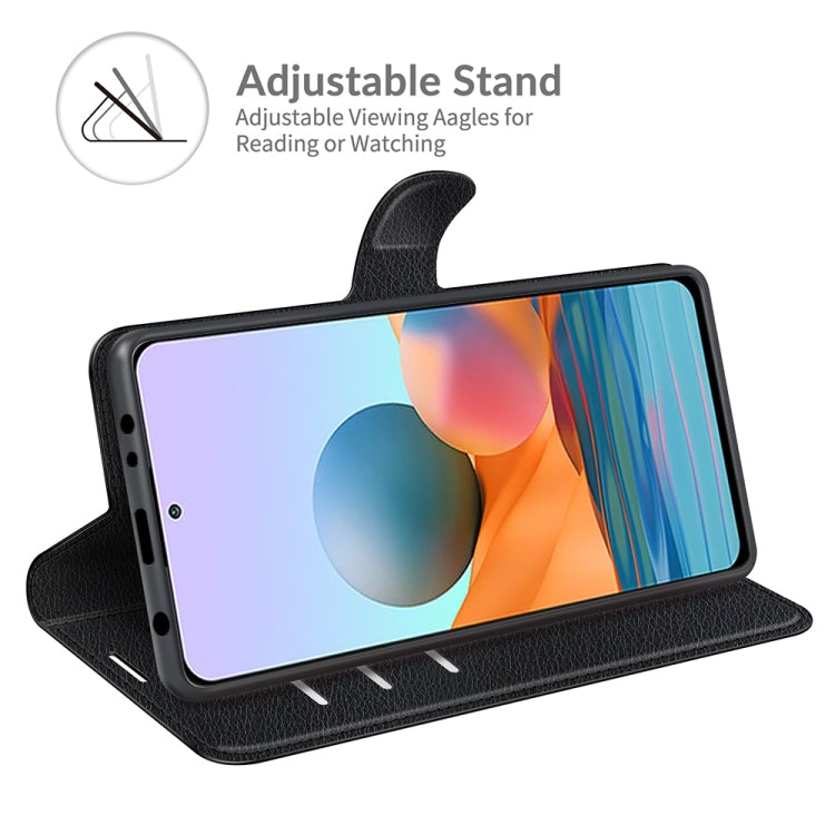 Black litchi-texture flip wallet case with adjustable stand for phone
