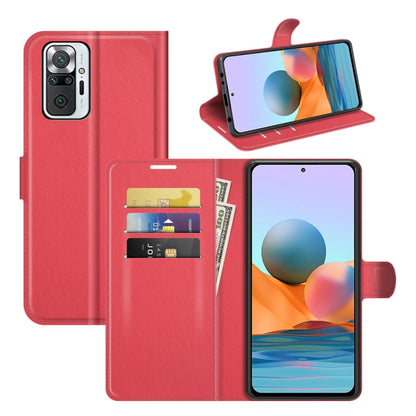 Red litchi-texture flip wallet case with card slots and phone holder