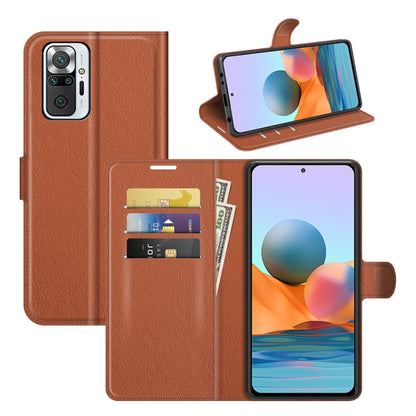 Brown litchi-texture flip wallet case with card slots and phone holder