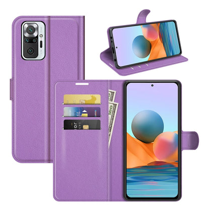 Purple litchi-texture flip wallet case with card slots and phone holder