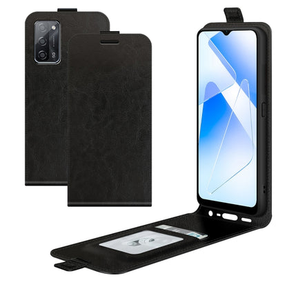 Black vertical flip leather phone case with card slots and photo window, for OPPO A55 5G